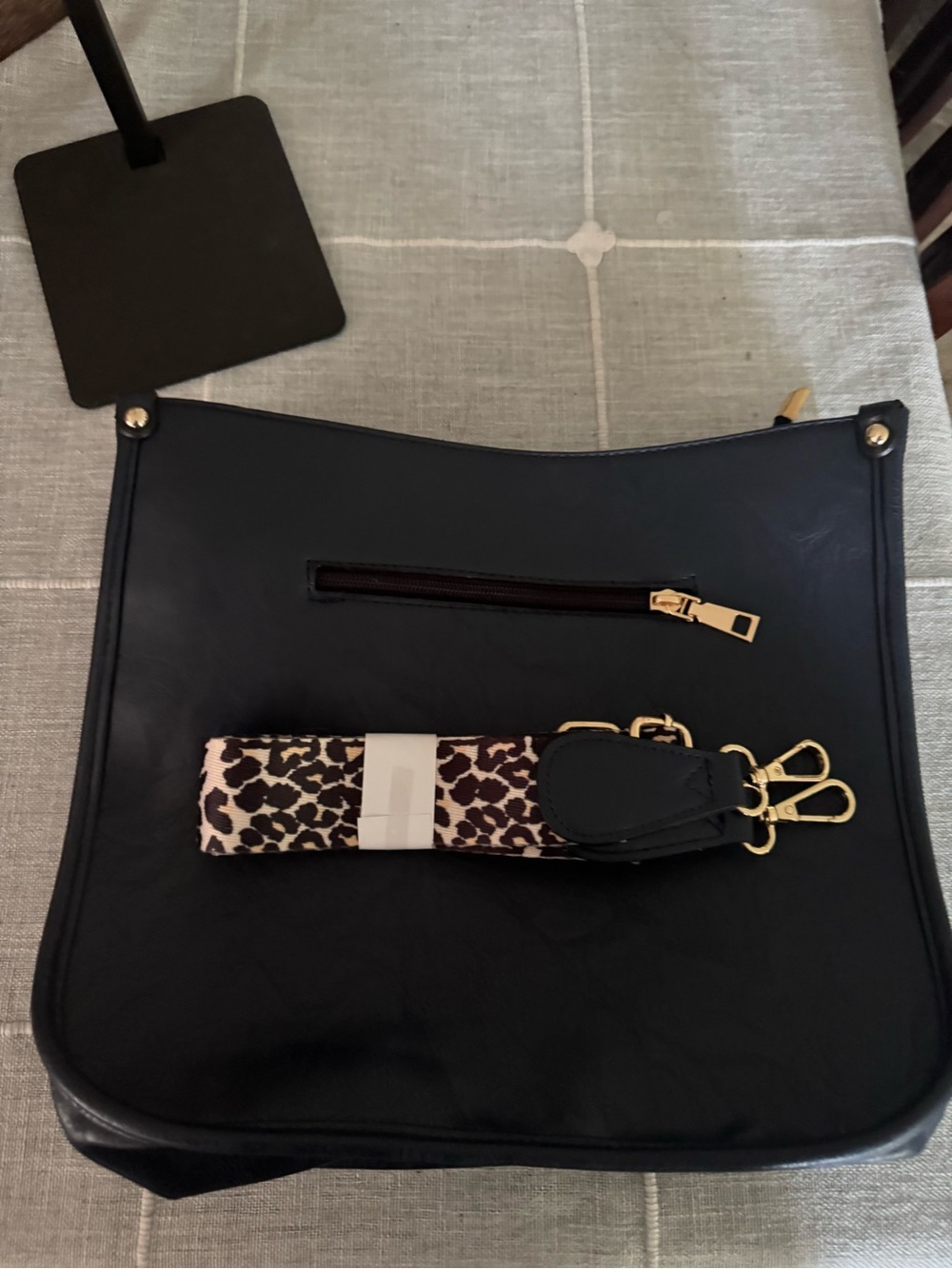 Black crossbody with Leopard-Print Strap